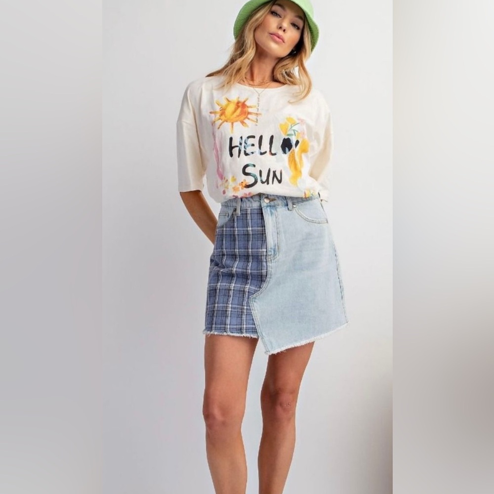 NWT Easel Two-Tone Asymmetrical Denim Skirt Sz Large